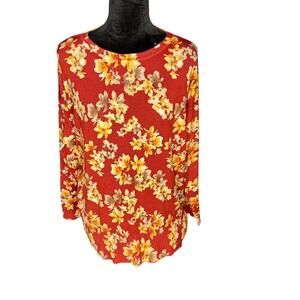 Cable & Gauge Women's sz Medium Crew Neck Long Sleeve Rust Floral Sweater Light
